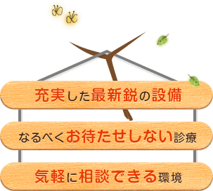 ・充実した最新鋭の設備、・なるべくお待たせしない診療、・気軽に相談できる環境